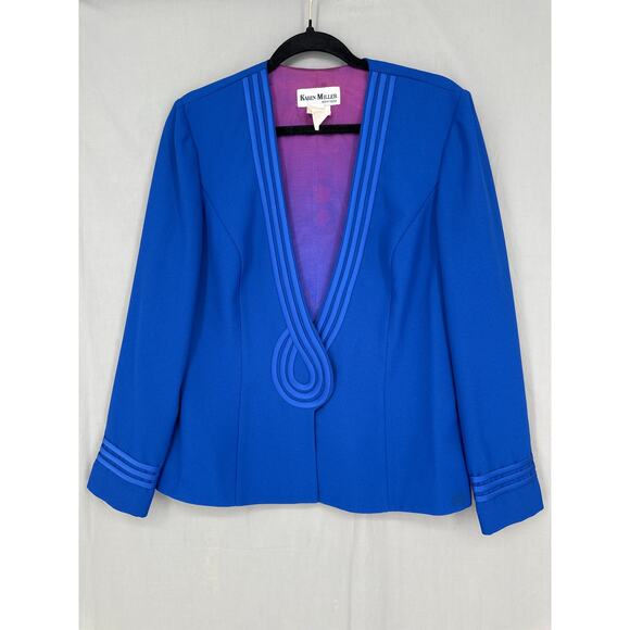 80s Vintage Jacket Womens Medium Blue Cobalt Satin Trim Snap Front Retro 90s - Picture 2 of 11